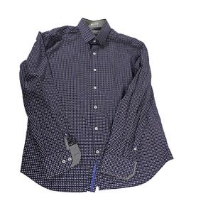 Bugatchi Uomo Men's Long‎ Sleeve Patterned Dress Shirt Shaped Fit L